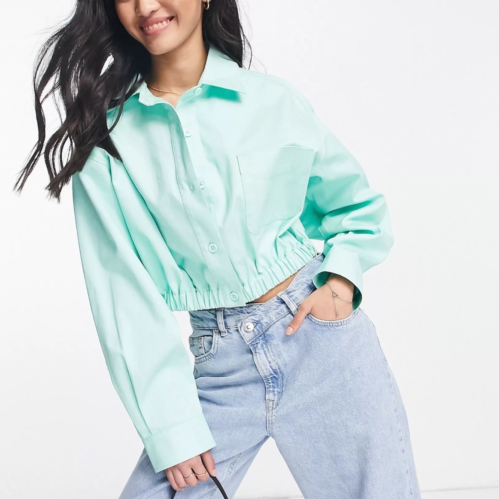 ASOS DESIGN Mint Cropped Shirt Jacket